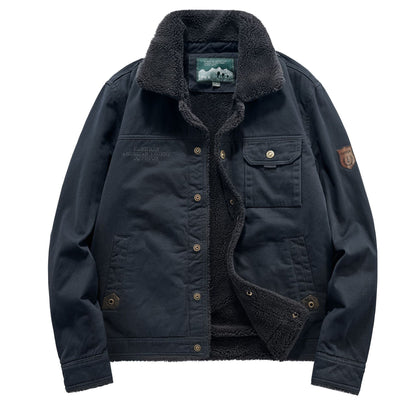 Men's canvas field jacket with teddy lining, chest pockets and robust button placket Shop Velvia