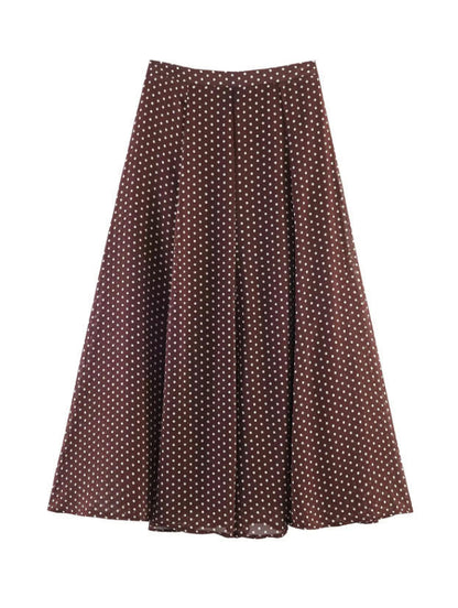 Women's Two-Piece Polka Dot Set with Stand Collar Blouse and Flared Midi Skirt Shop Velvia