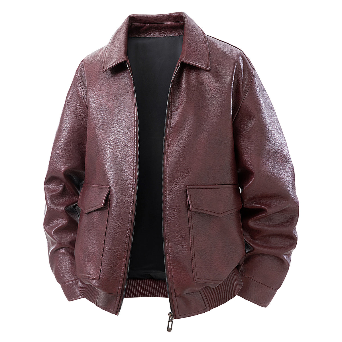 Men's short jacket made of faux leather in bomber style with applied pockets Shop Velvia