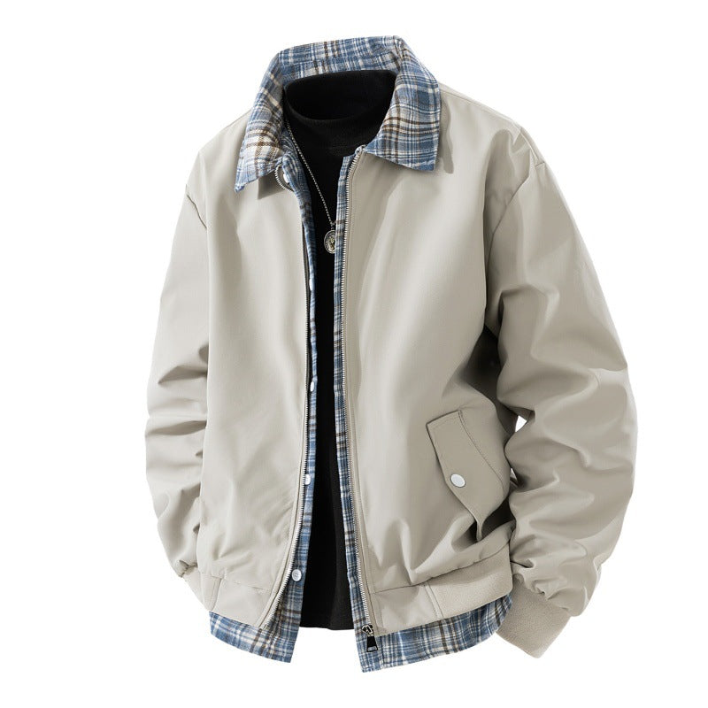 Men's casual two-layer short jacket in a layered look with plaid lining Shop Velvia