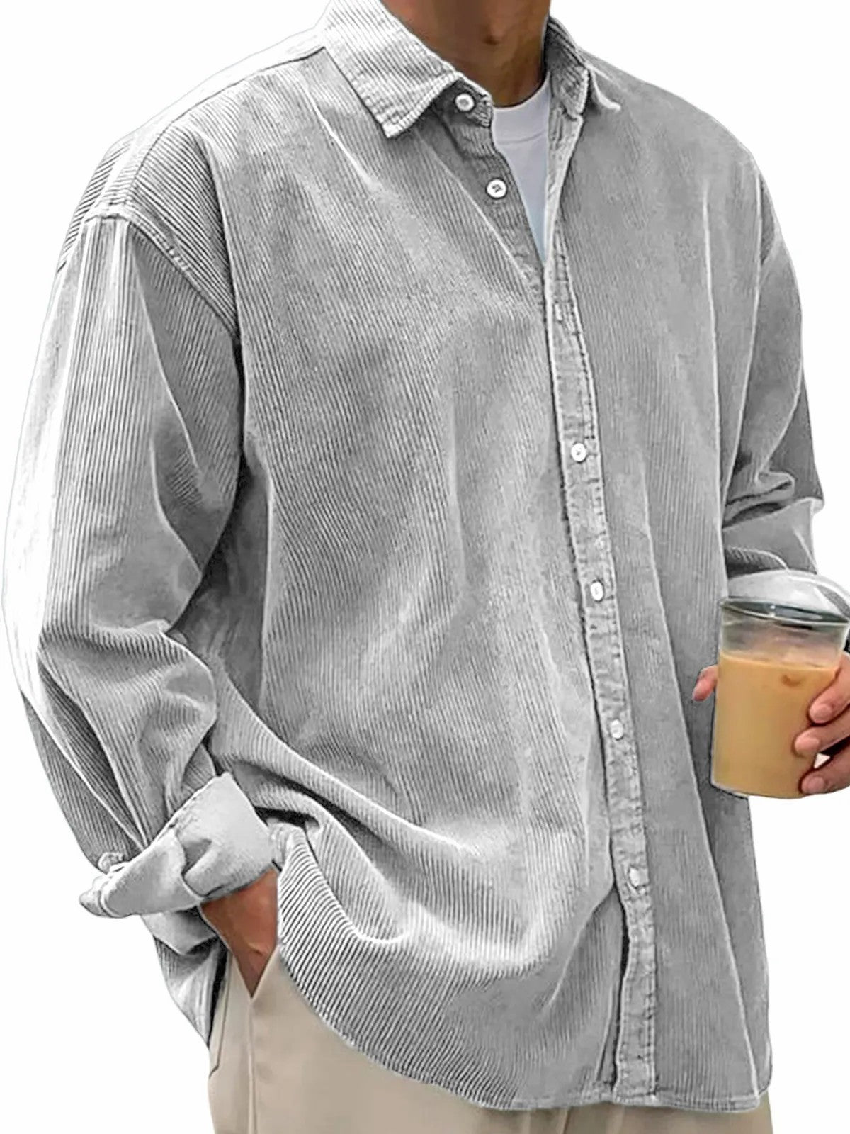 Men's casual cord shirt made of fine ribbed fabric with oversized fit Shop Velvia