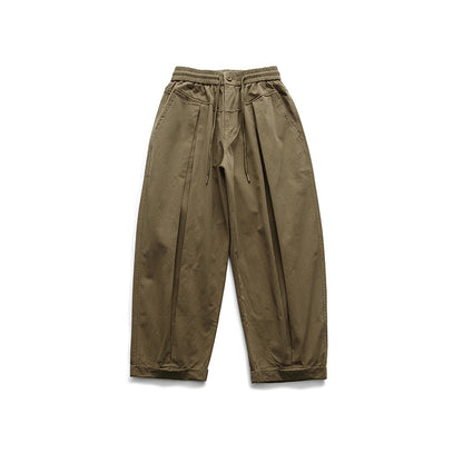 Women Wide High-Waist Pleated Pants with Elastic Drawstring and Cuffed Hem Shop Velvia