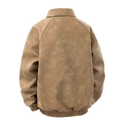 Men's Suede-Look Blouson Jacket with Shirt Collar and Elastic Cuffs Shop Velvia