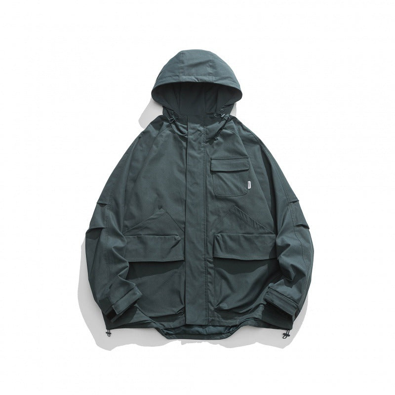 Unisex Boxy-Utility-Hooded Jacket with Multiple Pockets, Adjustable Hem and Windproof Shell Shop Velvia