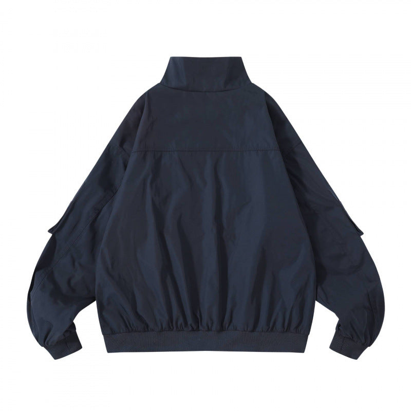 Unisex Kastige Utility Bomber Jacket with Stand Collar, Zipper and Sleeve Pockets Shop Velvia