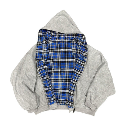 Men's padded hoodie with checked lining and full zip Shop Velvia