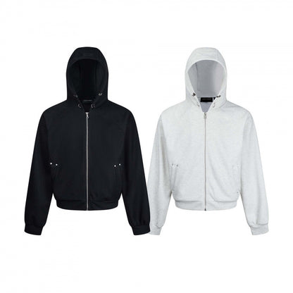 Unisex Short Hoodie Zip Pullover made of French Terry with Raglan Sleeves and Hidden Side Pockets Shop Velvia