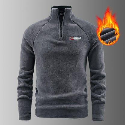 Men's warming microfleece troyer with half zipper, ergonomic raglan sleeves and cozy inner structure Shop Velvia