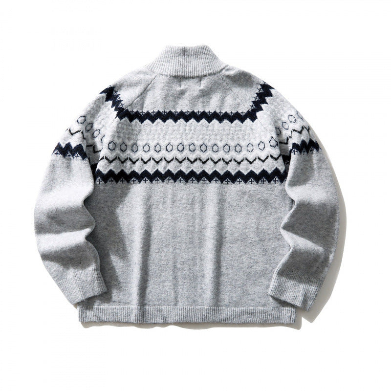 Unisex Norweger cardigan with full zipper, stand-up collar, and side pockets Shop Velvia