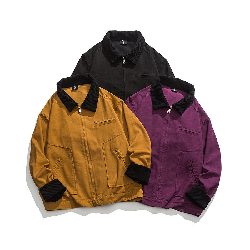 Unisex Boxy-Workwear-Jacket made of canvas with cord collar, zipper and applied flap pockets Shop Velvia