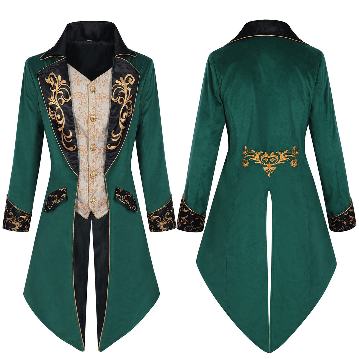Men's elegant tailcoat in baroque style with gold-embroidered lapels and split tail Shop Velvia