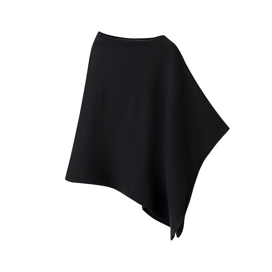 Women Fine Knit Poncho with Asymmetrical Hem and Wide Boat Neck Shop Velvia