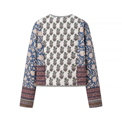 Women’s short jacket in patchwork floral print with open neckline and contrasting trimmings Shop Velvia