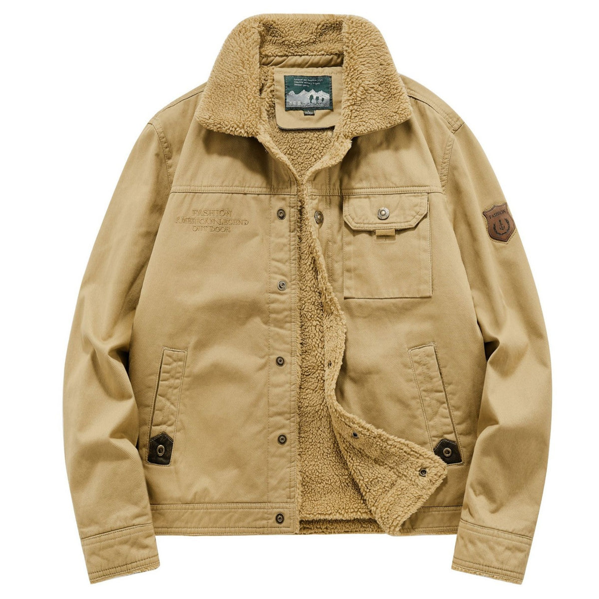 Men's canvas field jacket with teddy lining, chest pockets and robust button placket Shop Velvia