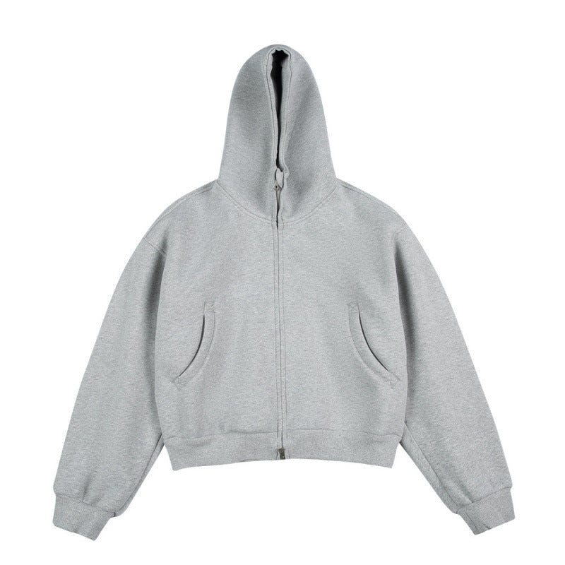[Unisex] Short Boxy Hoodie with Continuous Zipper and Inserted Side Pockets Shop Velvia