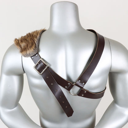 Men's shoulder harness with removable faux fur shoulder pad and adjustable leather straps Shop Velvia