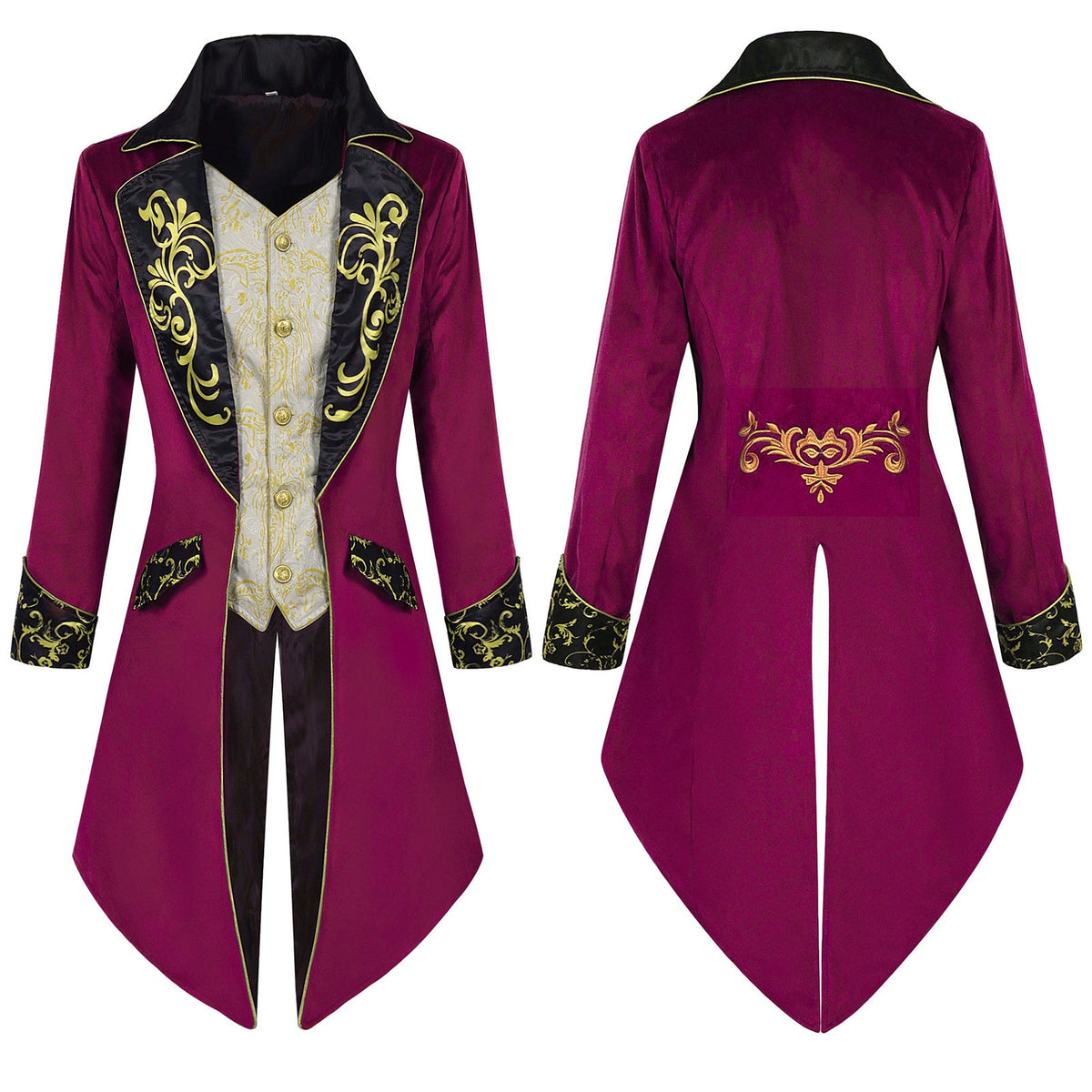 Men's elegant tailcoat in baroque style with gold-embroidered lapels and split tail Shop Velvia