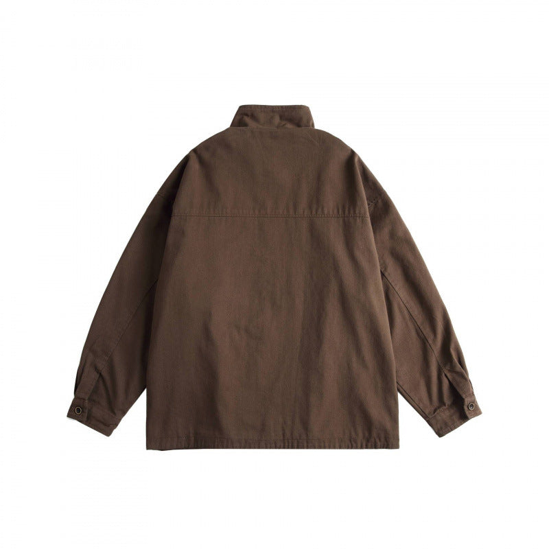 Unisex Boxy Utility Jacket with High Stand Collar, Full Zip and Drawstring Shop Velvia