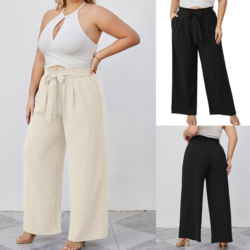 Women's Wide Culottes in Linen Look with Paperbag Waist, Tied Belt and Side Pockets Shop Velvia