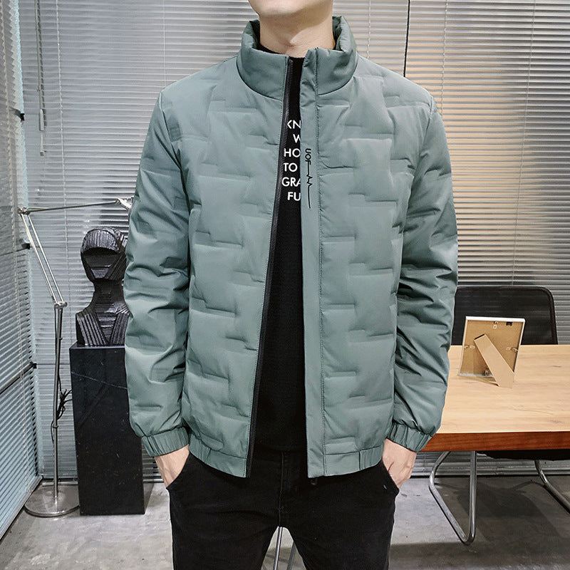 Men's Stand Collar Quilted Jacket with Geometric Quilting and Elastic Cuffs Shop Velvia
