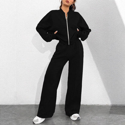 Women's short zip-up hoodie with high-waist wide jogger set Shop Velvia