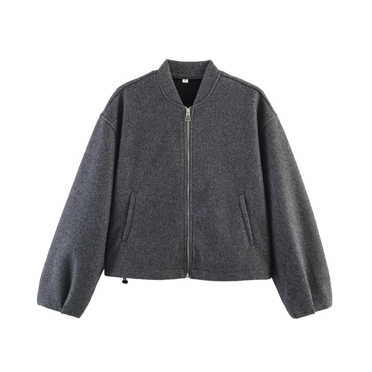 Women's Boxy Wool Blend Zip Jacket with Short Hem and Drawstring Shop Velvia