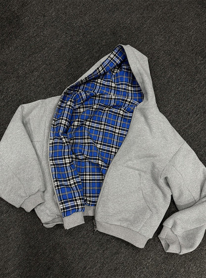 Men's padded hoodie with checked lining and full zip Shop Velvia