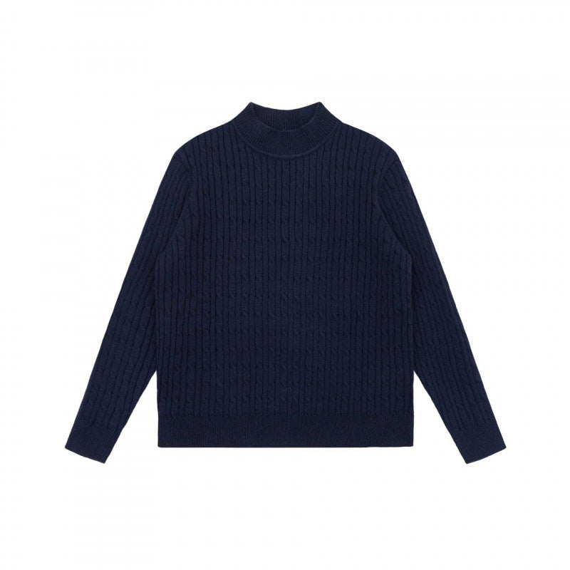 Unisex Oversize Cable Knit Sweater with Short Stand-Up Collar and Ribbed Hem Shop Velvia