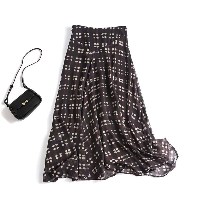Women's flowing maxi skirt made of chiffon with geometric all-over print and high waist Shop Velvia