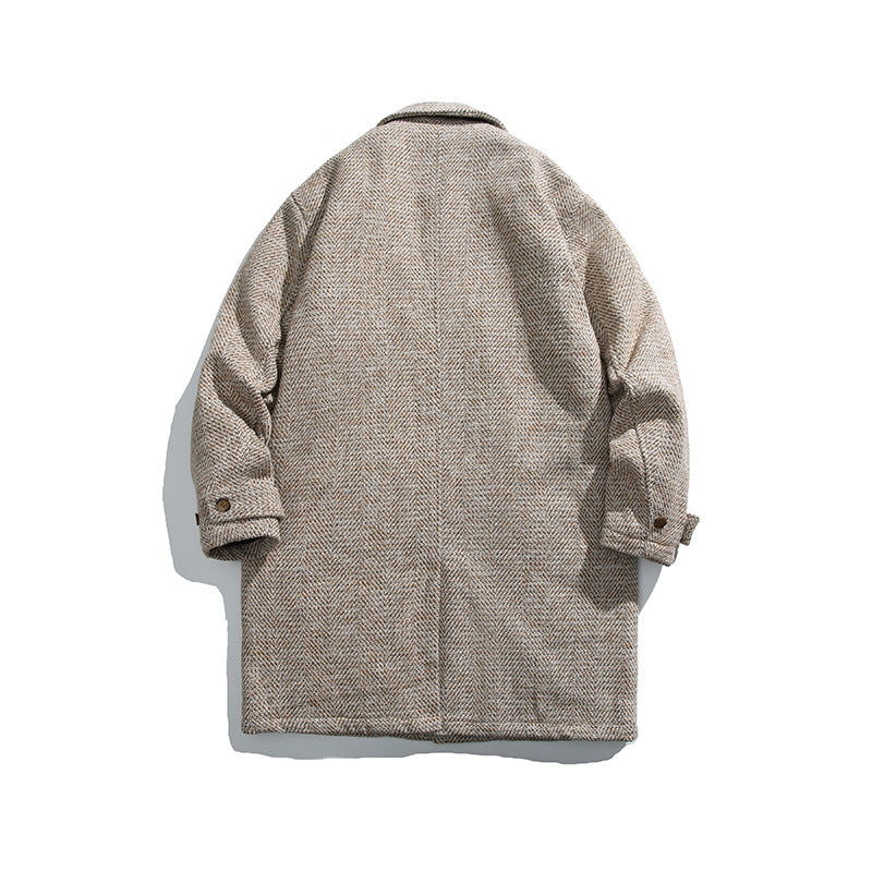 Unisex Kastiger Oversize Wool Blend Coat with Herringbone Pattern, Shirt Collar and Button Placket Shop Velvia