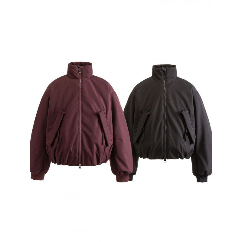 Unisex Boxy quilted bomber jacket with high stand-up collar and flap pockets Shop Velvia