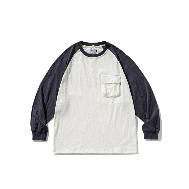 Unisex Casual Raglan Long Sleeve with Contrast Sleeves and Patch Pocket Shop Velvia