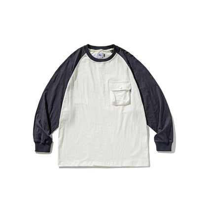 Unisex Casual Raglan Long Sleeve with Contrast Sleeves and Patch Pocket Shop Velvia