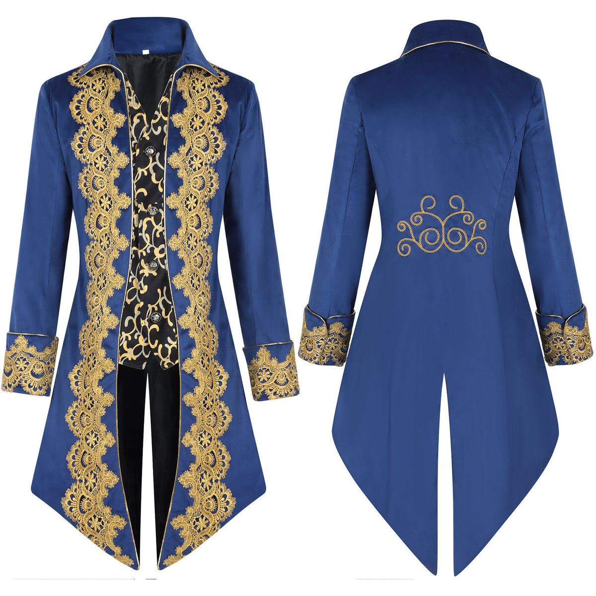 Men's luxurious tailcoat with golden lace embroidery and curved swallowtail section Shop Velvia