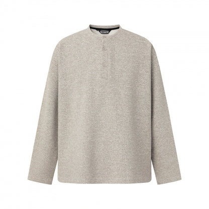 Unisex Oversize fine knit sweater with Henley button placket and stand-up collar Shop Velvia