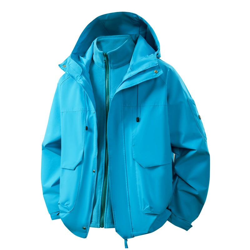 Unisex two-layer softshell parka with removable fleece inner layer, hood, and utility pockets Shop Velvia