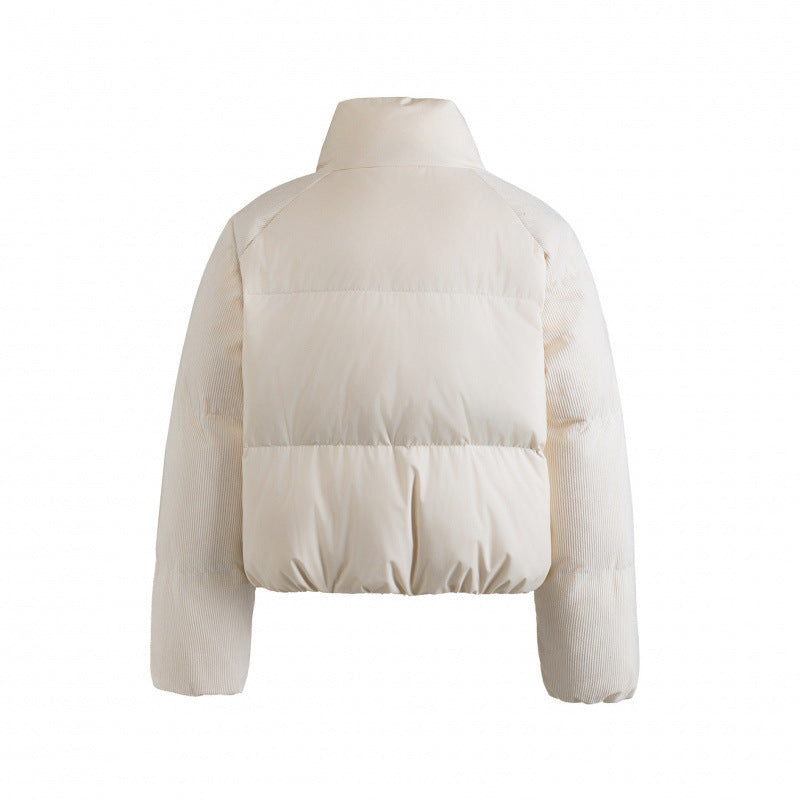 Women's short padded jacket with cord sleeves and high stand-up collar Shop Velvia