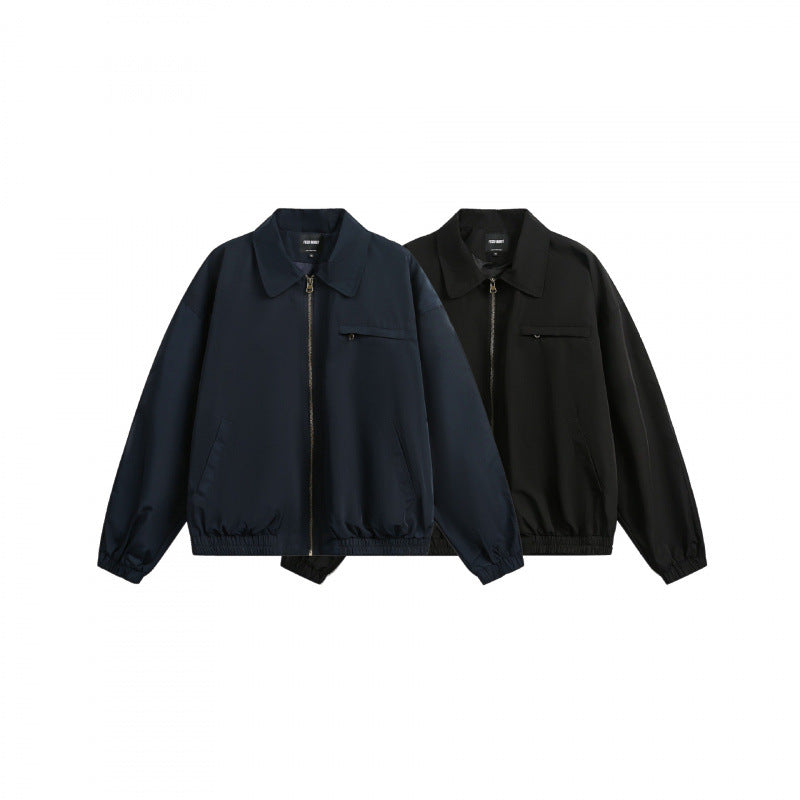 Unisex Boxy Overshirt Jacket with full-length zipper, elastic hem, and chest zipper pocket Shop Velvia