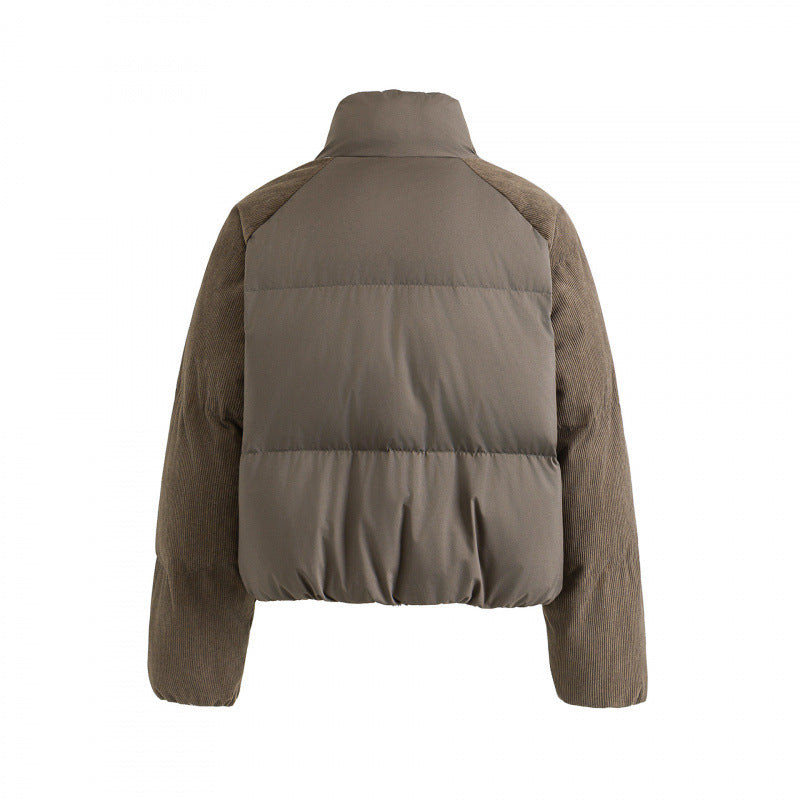 Women's short padded jacket with cord sleeves and high stand-up collar Shop Velvia