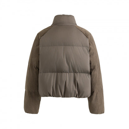 Women's short padded jacket with cord sleeves and high stand-up collar Shop Velvia