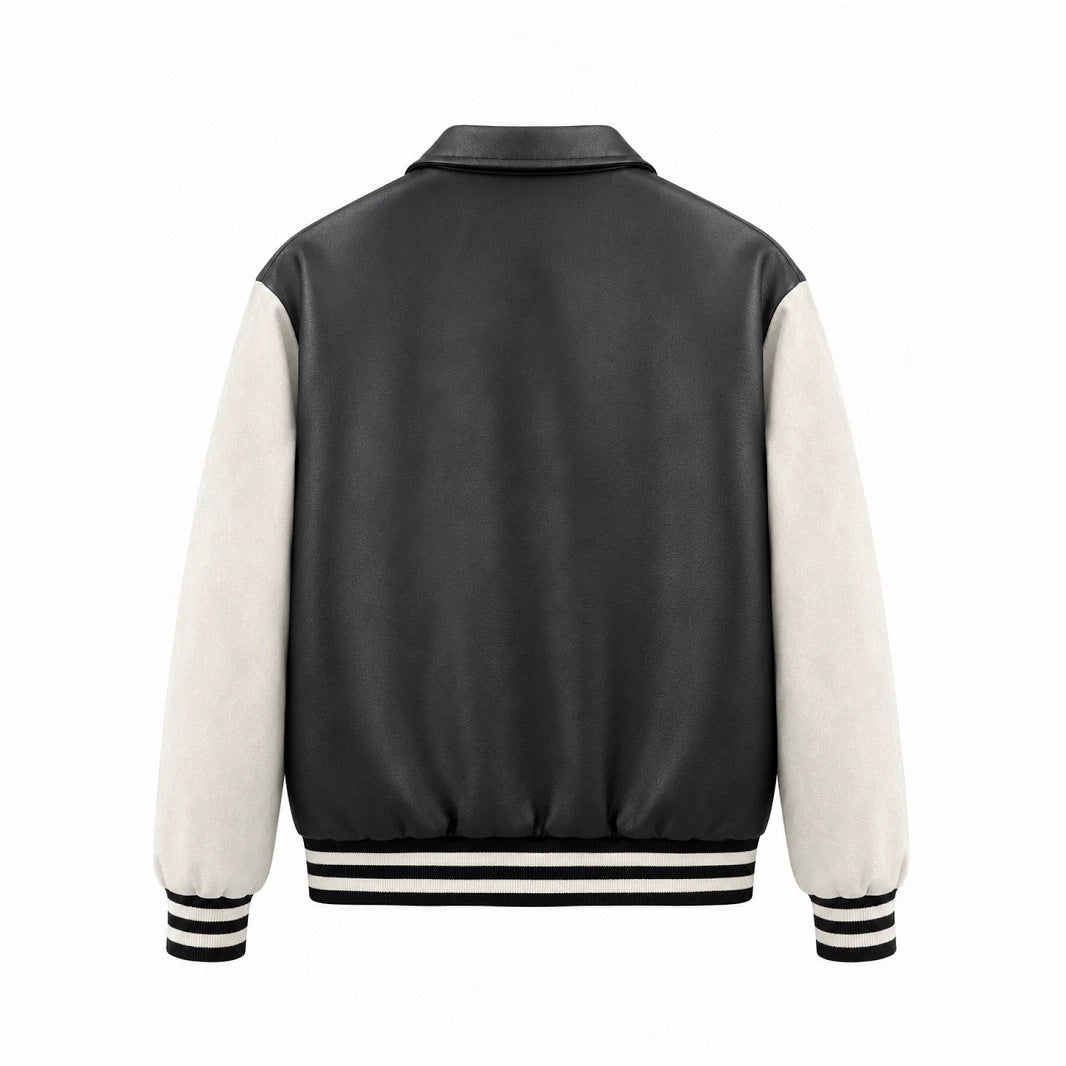 Men's Retro Style Letterman Jacket with Faux Leather Body and Suede Sleeves Shop Velvia