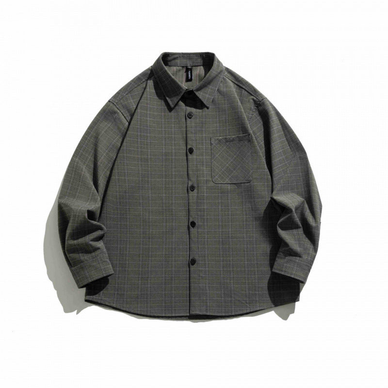 Unisex Checked Overshirt in Boxy Cut with Chest Flap Pocket and Shirt Collar Shop Velvia