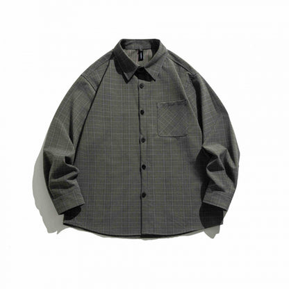 Unisex Checked Overshirt in Boxy Cut with Chest Flap Pocket and Shirt Collar Shop Velvia