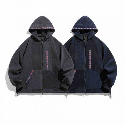 Unisex Oversize Hoodie with Zipper and Woven Decorative Bands Shop Velvia