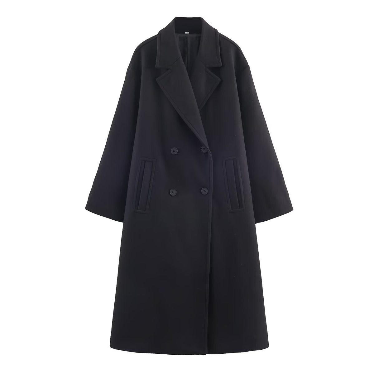 Women's Double-Breasted Oversized Coat with Notched Lapels and In-seam Pockets Shop Velvia