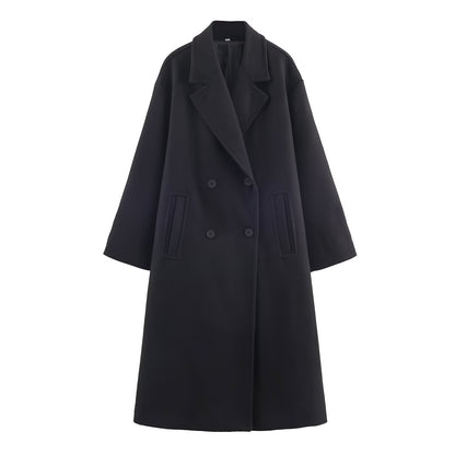 Women's Double-Breasted Oversized Coat with Notched Lapels and In-seam Pockets Shop Velvia