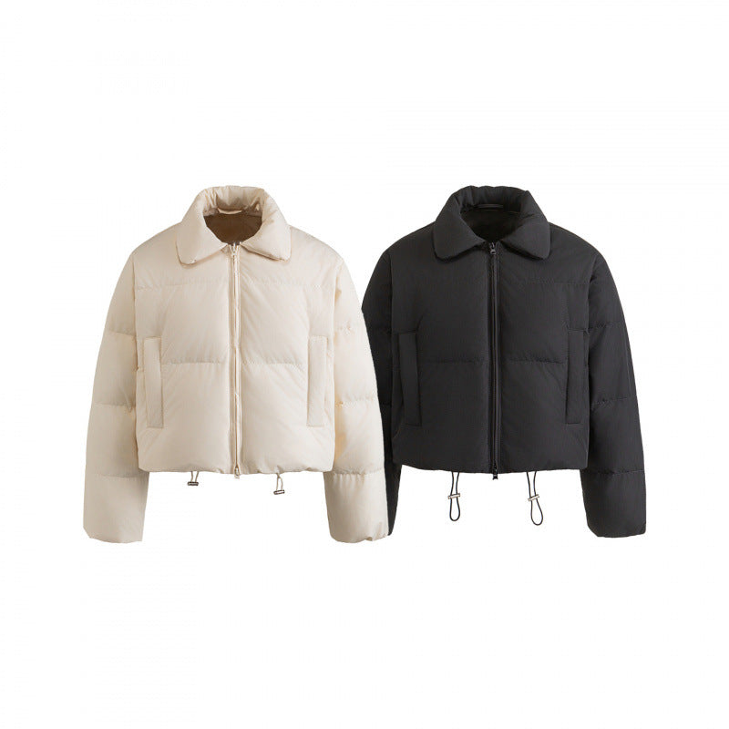Women's cropped padded transitional jacket in a boxy cut with shirt collar and drawstring Shop Velvia