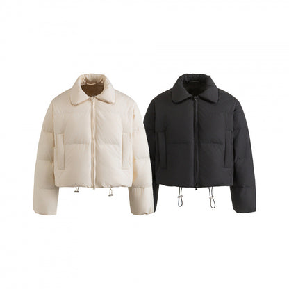 Women's cropped padded transitional jacket in a boxy cut with shirt collar and drawstring Shop Velvia