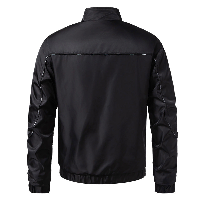 Men's Lightweight Utility Bomber Jacket with Flap Pockets, Stand-Up Collar, and Elastic Hem Shop Velvia