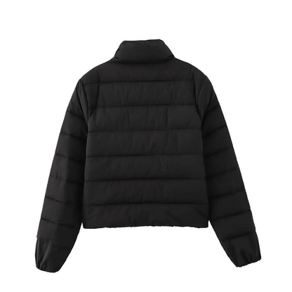 Women's Short Quilted Jacket with Stand-Up Collar, Zipper and Elastic Cuffs Shop Velvia